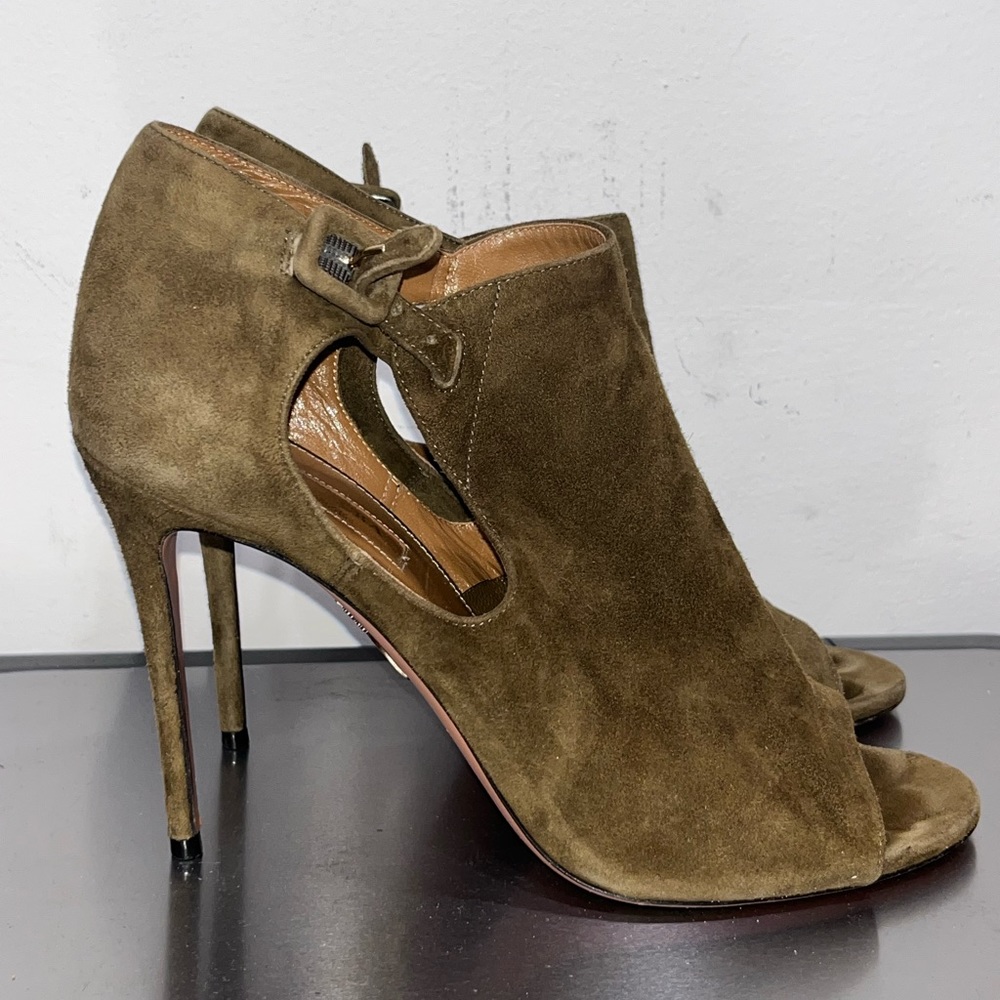 Aquazzura green suede stilettos